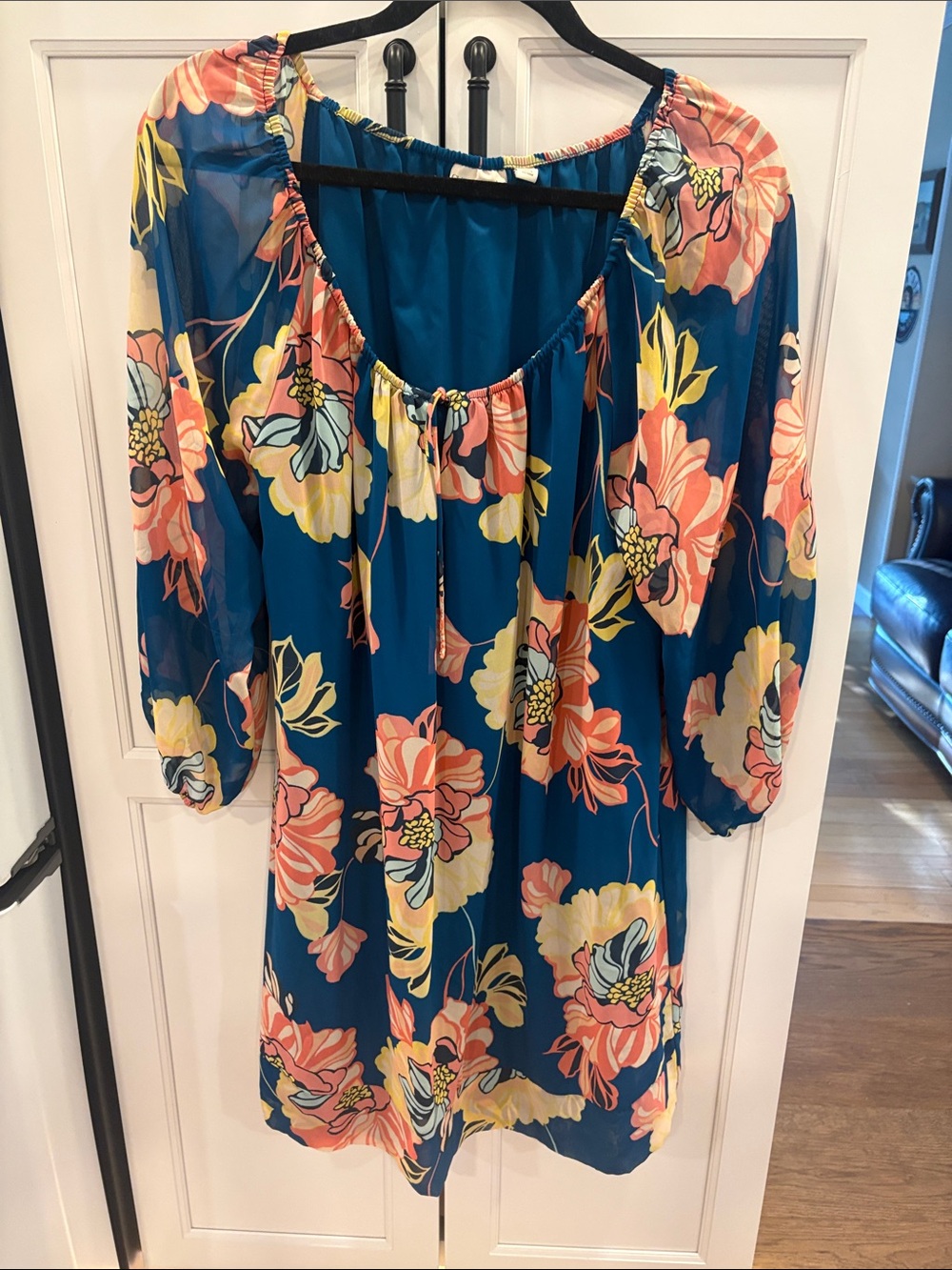 eva mendes for New York & Company Teal Floral Mini Dress